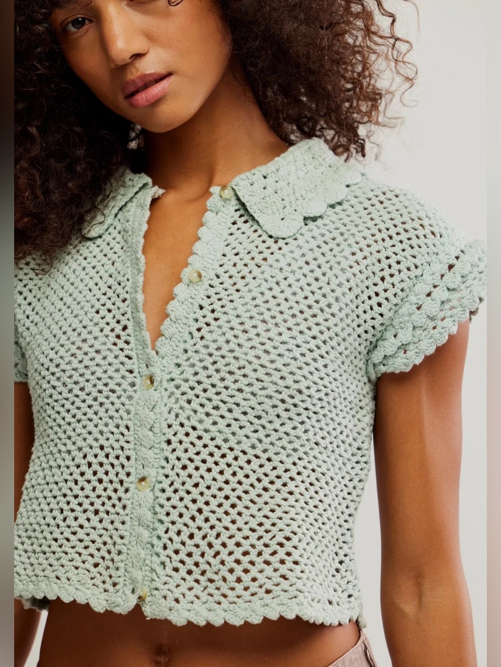 Free People Sage Crochet Button-Down Top